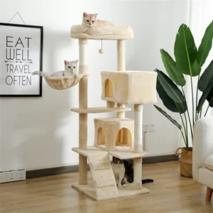 Arbre à chat de 143cm couleur beige avec un hamac