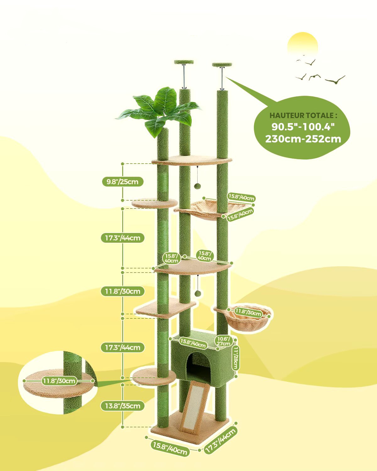 Arbre à chat XXL jungle réglable 230-252cm