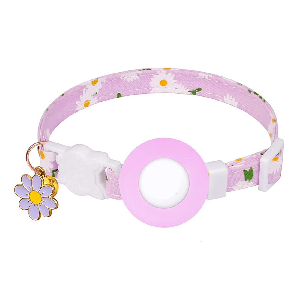 Collier airtag et anti-étranglement pour chat style floral rose