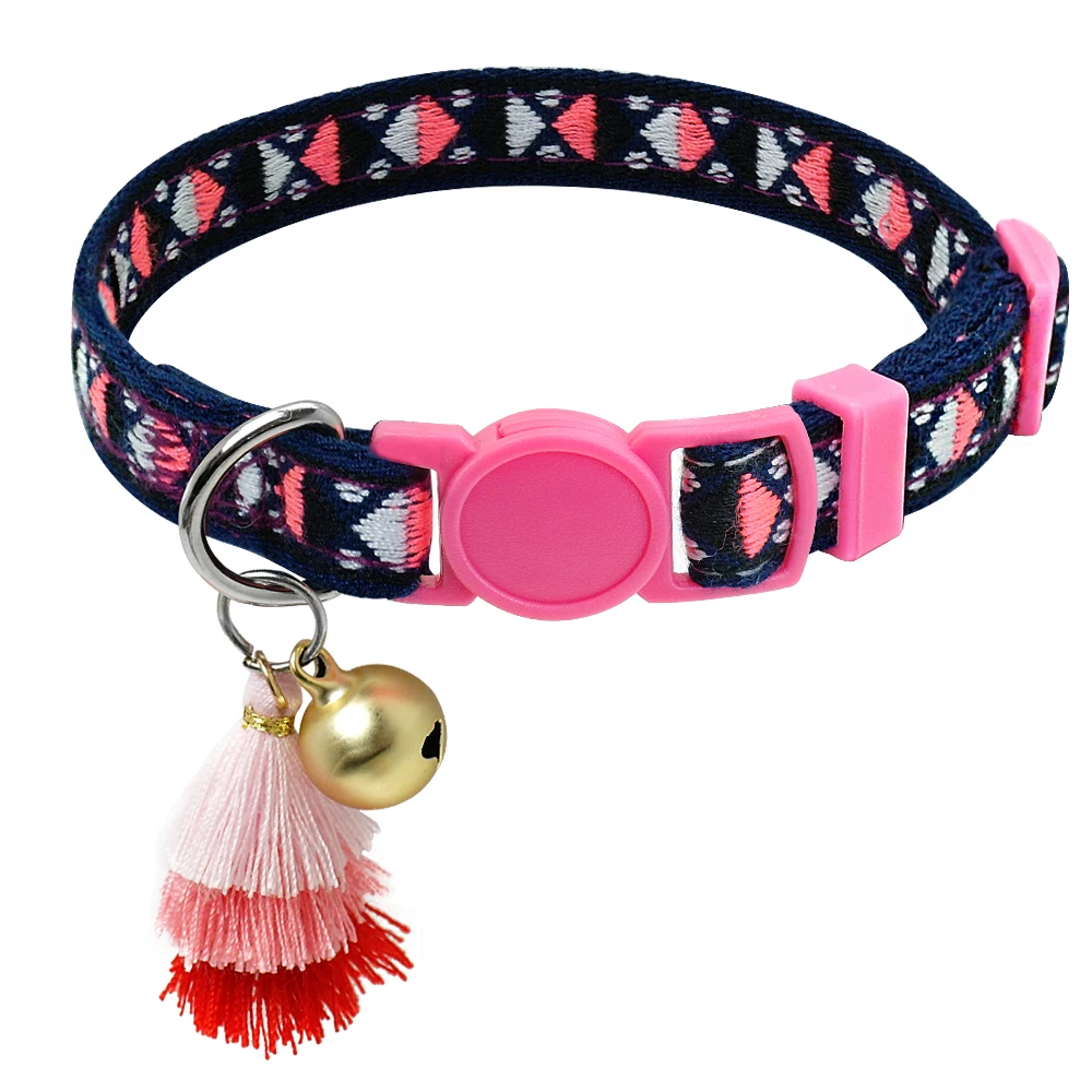 Collier anti-étranglement pour chat rose motif géométrique