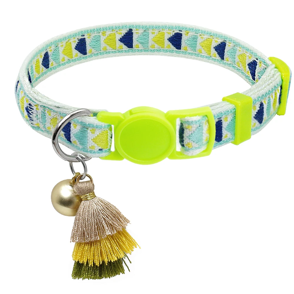 Collier anti-étranglement pour chat vert fluo motif géométrique