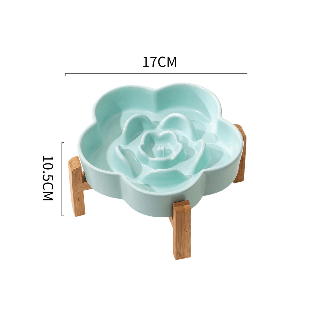 Gamelle anti-glouton surélevée support en bois forme rose