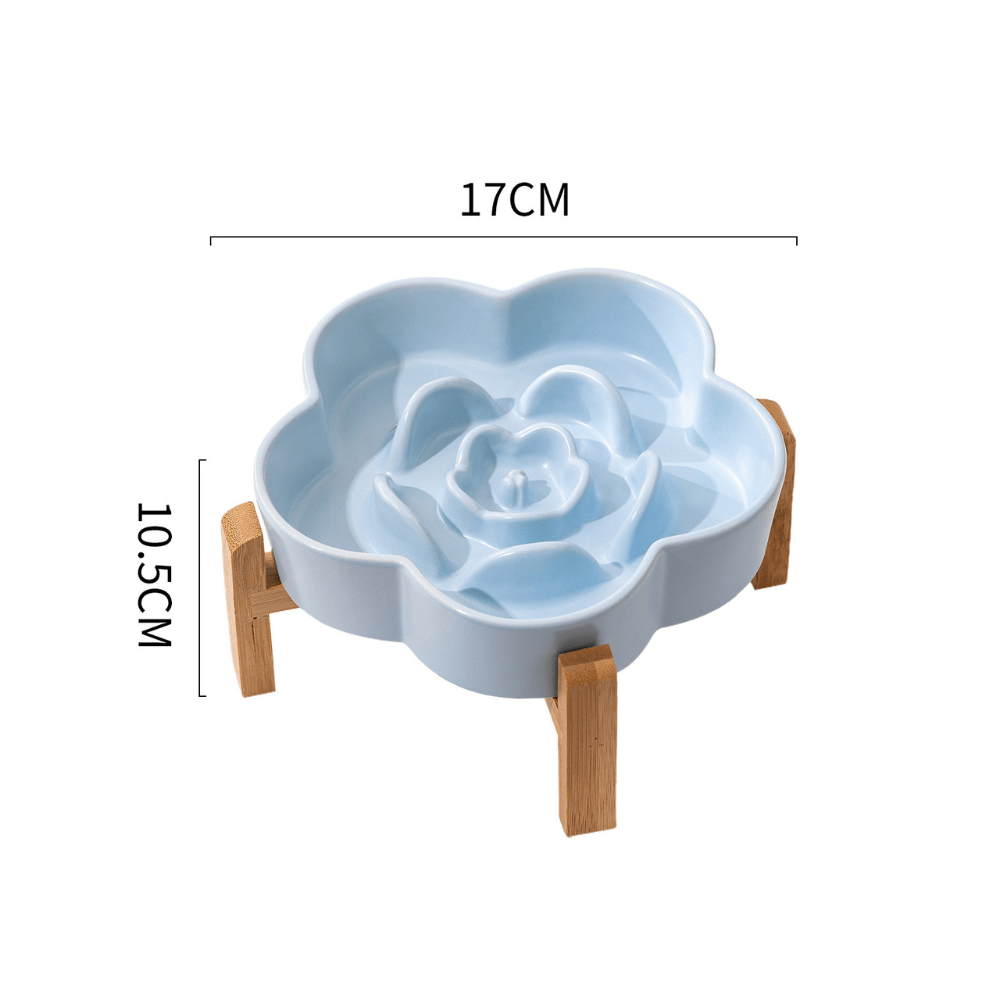 Gamelle anti-glouton surélevée support en bois forme rose