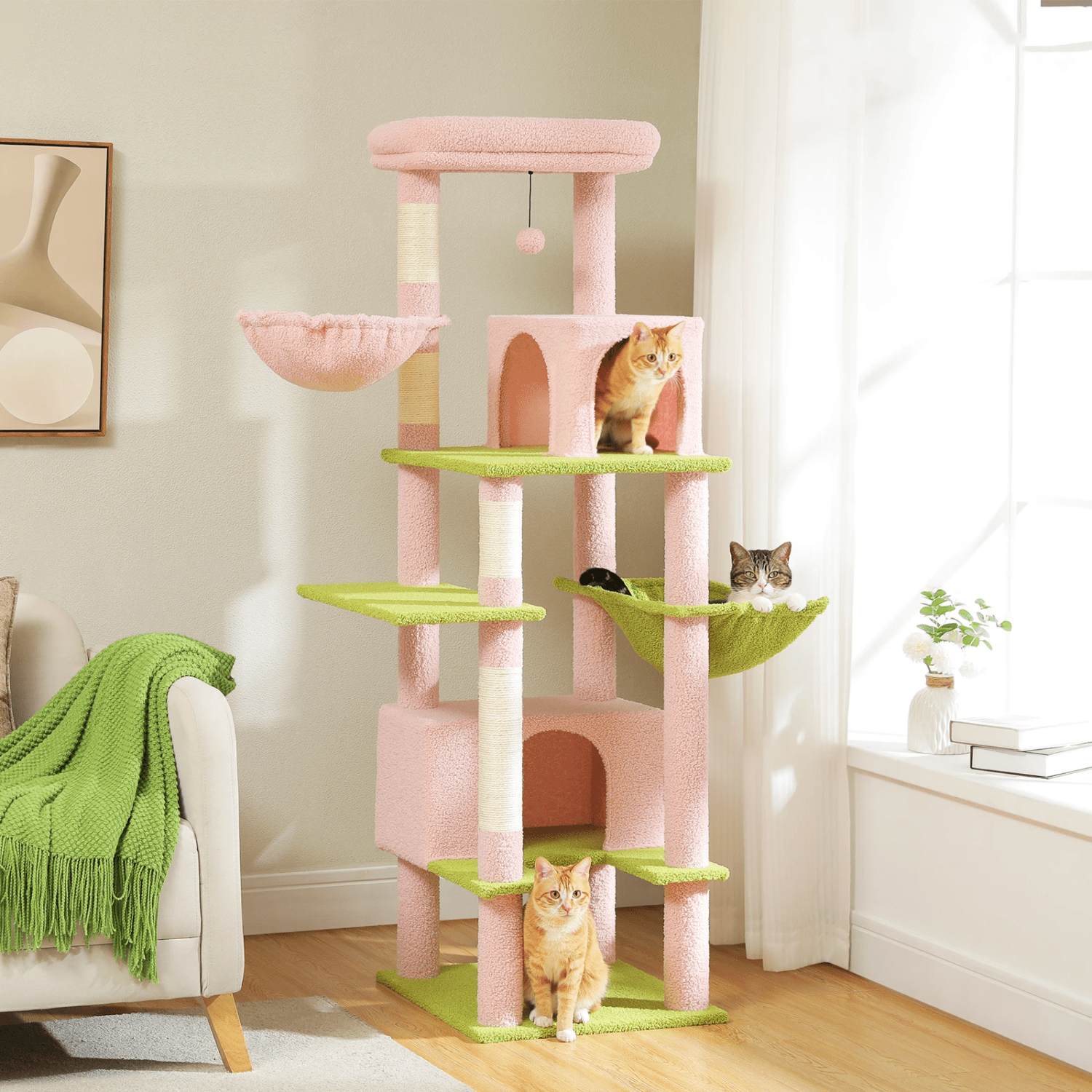 Grand arbre a chat couleur rose de 168 cm