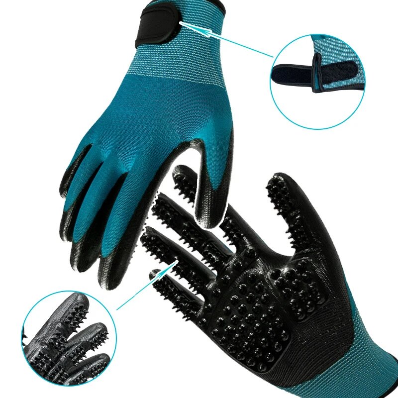 Paire de gants brosse pour chat en caoutchouc et silicone