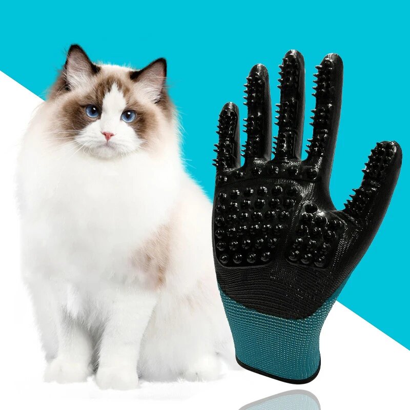 Paire de gants brosse pour chat en caoutchouc et silicone