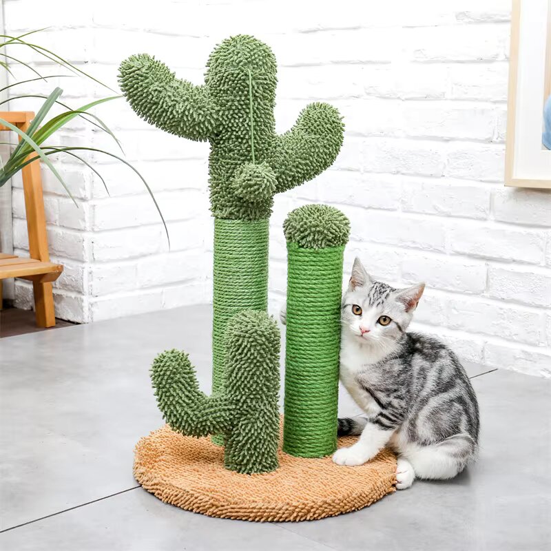 Poteau griffoir cactus vert et marron