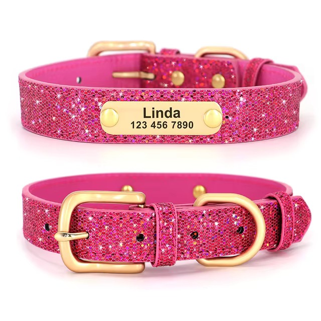 Collier pour chat personnalisé en cuir à paillettes